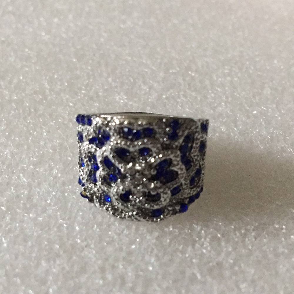 Blue clear white zircon 925 ring